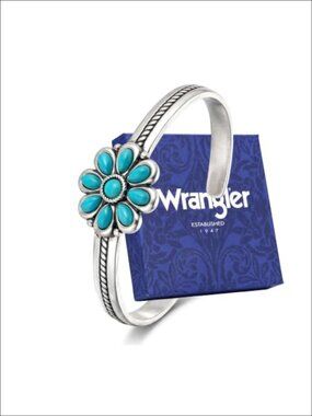Western Turquoise Flower Open Cuff Bracelet Silver Plated Adjustable